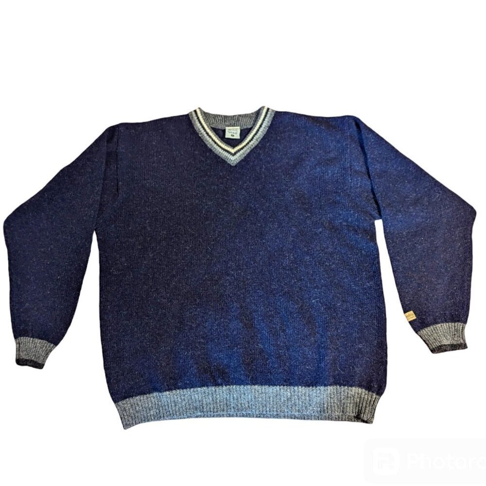 Vintage‎ Shetland Wool  Sweater Grandpa Fisherman Core Columbia V Neck Unisex